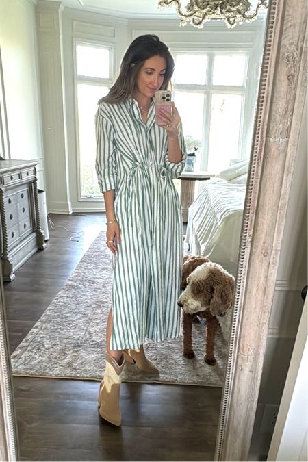 Same dress but this time w my low cut cowboy boots. 
This dress comes in green and white, blue and white, navy and white. It runs large so def go down an entire size. I’m wearing a small. 
My exact boots aren’t available any more but I linked a few options for you. #targetstyle #festivalstyle #suedeboots #suedebooties #cowboyboots 

#LTKxTarget #LTKsalealert #LTKFestival