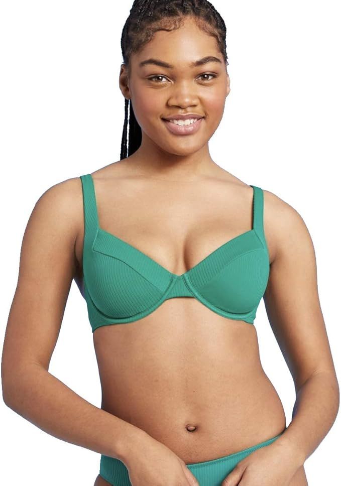 Shade & Shore Women's Ribbed Balconette Bikini Top - Emerald - | Amazon (US)