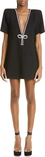 Crystal Bow V-Neck Ponte Knit T-Shirt Minidress | Nordstrom