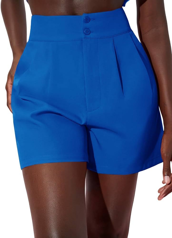 Floerns Women's Casual High Waist Wide Leg Workwear Shorts with Pockets | Amazon (US)