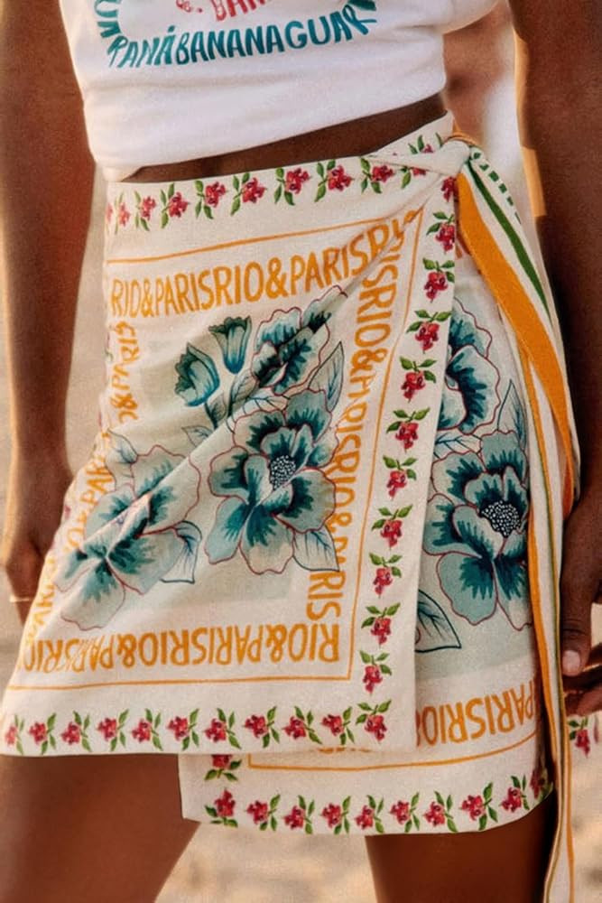 CHARTOU Women's Summer Floral Print Wrap Short Skirt Knot Side High Waist A Line Beach Mini Skirt | Amazon (US)