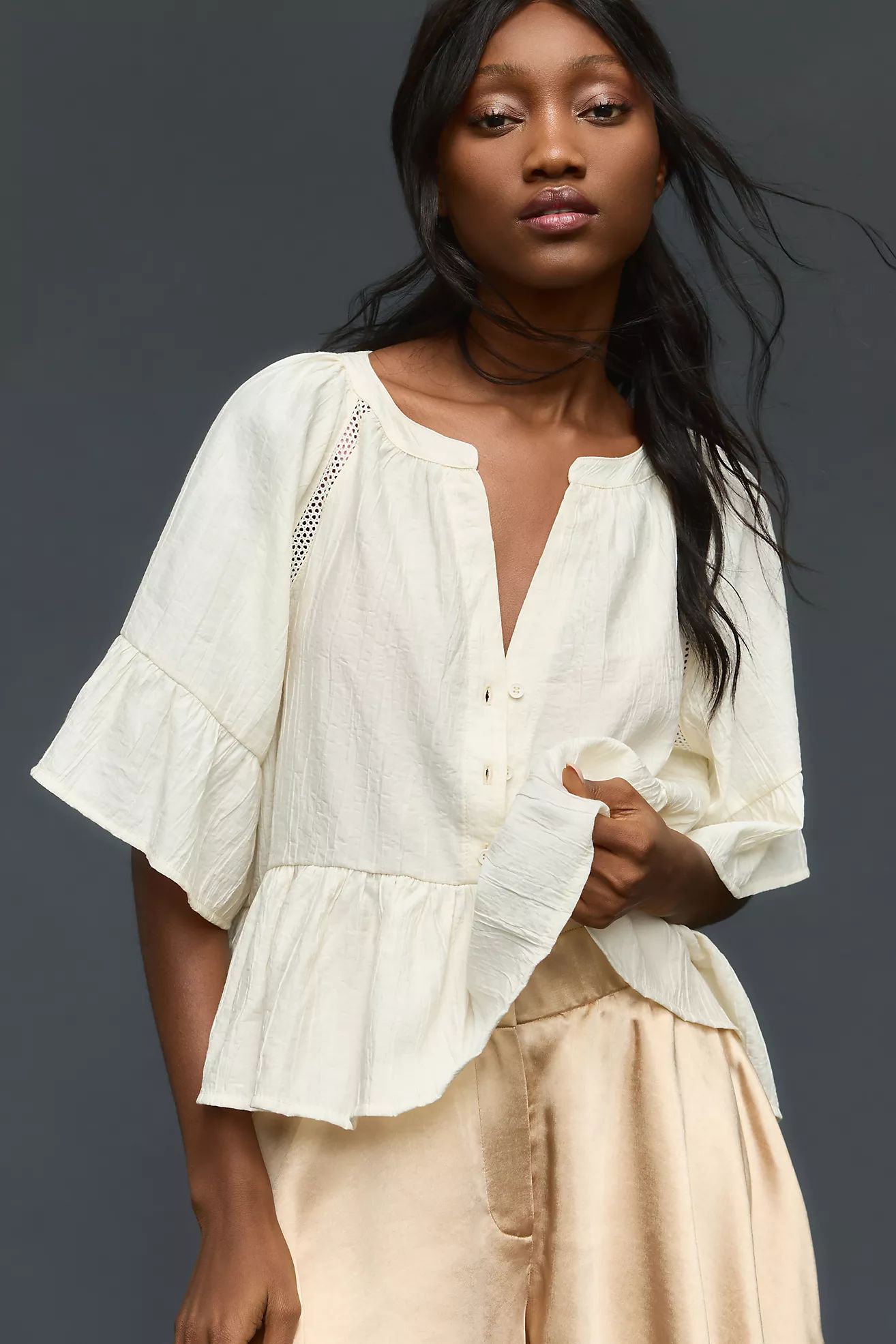 By Anthropologie Short-Sleeve Peplum Swing Top | Anthropologie (US)