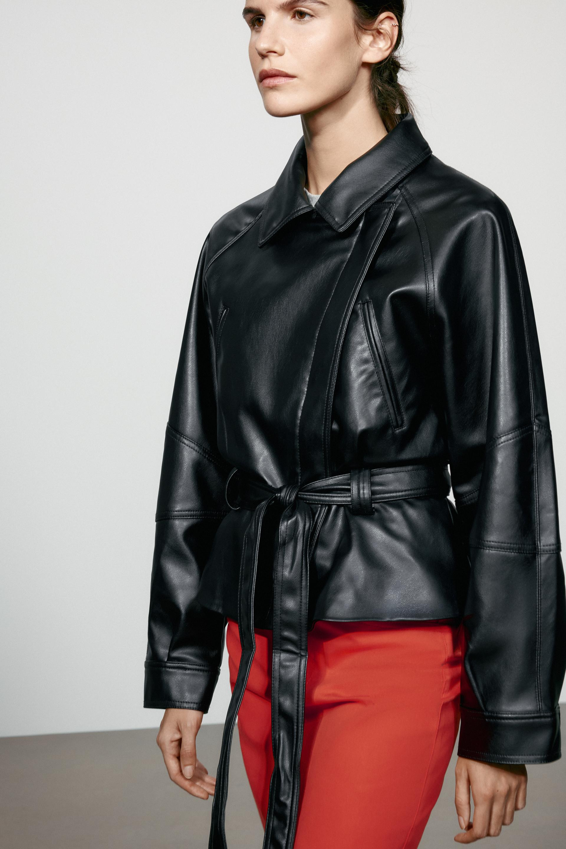 Zara - Jacke In Lederoptik Mit Gürtel - Schwarz - Xl - Damen | Zara DE