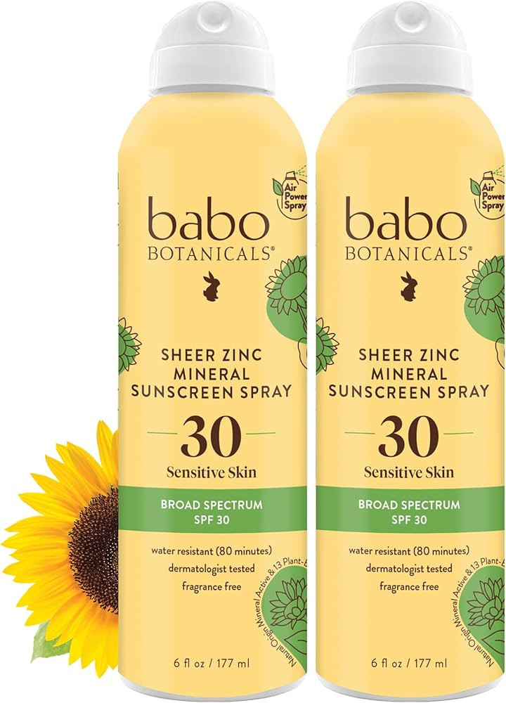 Babo Botanicals Sheer Zinc Continuous Sunscreen Spray SPF30 - Natural Zinc Oxide - Extra Sensitiv... | Amazon (US)