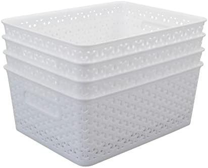 Vababa 4 Pack Plastic Woven Storage Basket, White | Amazon (US)
