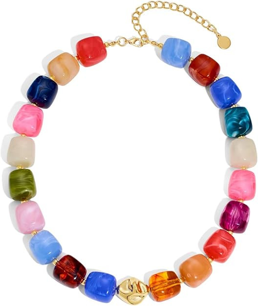 Colorful Chunky Necklaces for Women Multicolored Large Square Acrylic Beads Necklace Trendy Bold ... | Amazon (US)