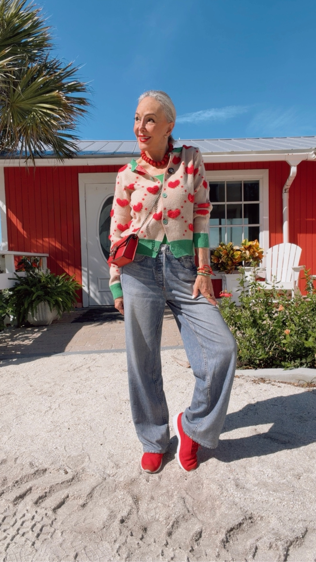 Women's Heart Print Button Down Sweater Long Sleeve Cardigan Color Block Knitted Outerwear
Valentines Day outfits 
Miramar terry jeans trending 
Red sneakers, red Gucci bag

#LTKValentine #LTKootd #LTKOver40