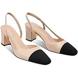 MIRAAZZURRA Women Sling Back Pumps Chunky Heels Sexy Splicing Round Toe Casual Wedding Shoes for ... | Amazon (US)