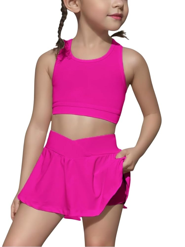 SOLY HUX Toddler Girl's 2 Piece Workout Outfits Crop Tank Tops and Skort Skirt Set | Amazon (US)