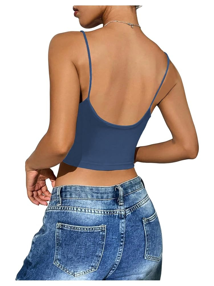SweatyRocks Women's Basic Spaghetti Strap Scoop Neck Backless Slim Fit Camisole Crop Top | Amazon (US)