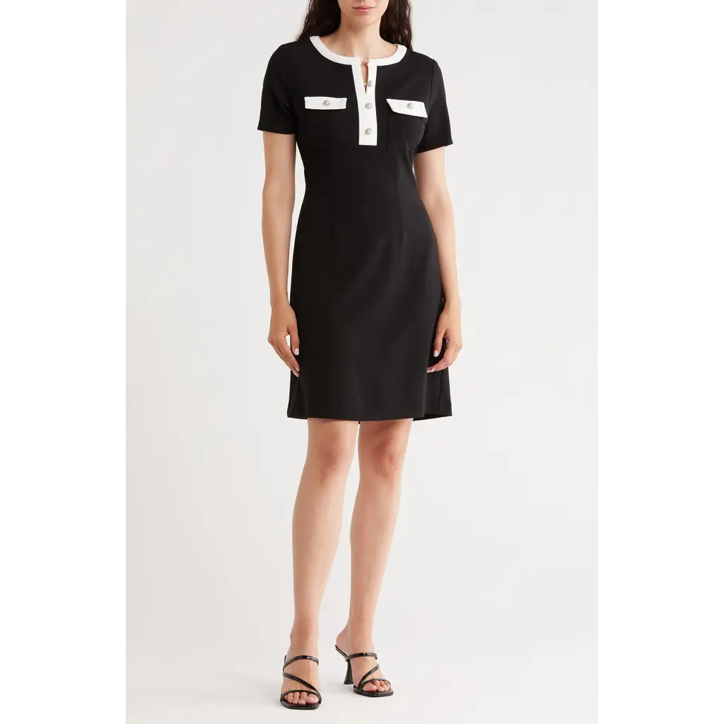 Nanette Lepore Pocketed Crepe Scuba Dress in Very Black /White at Nordstrom Rack, Size 12 | Nordstrom Rack
