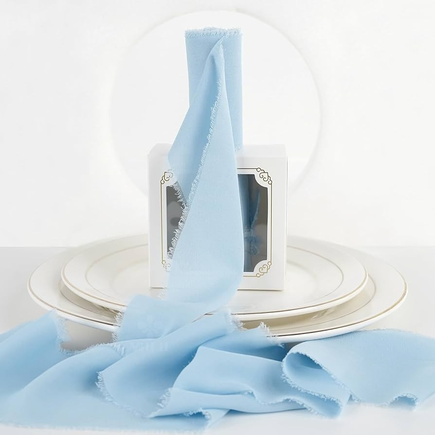MEEDEE Light Blue Chiffon Ribbon 3 Inch Fringe Ribbons Baby Blue Chiffon Silk Frayed Edge Ribbon ... | Amazon (US)