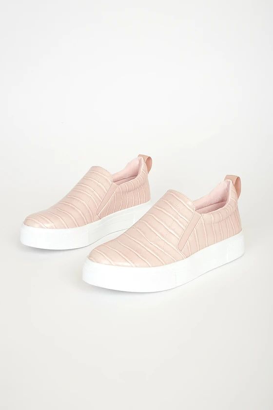 Cassay Blush Pink Crocodile-Embossed Platform Slip-On Sneakers | Lulus (US)
