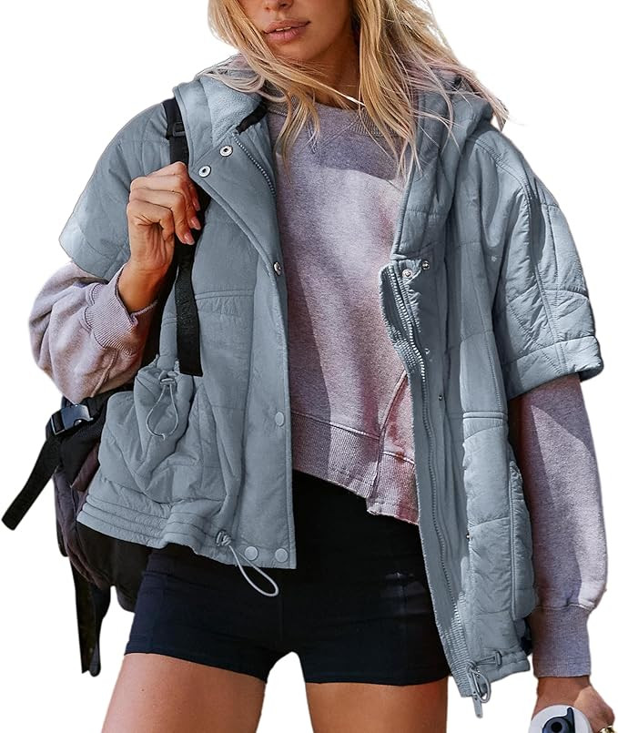 Quilted Puffer Vest Women Oversized Sleeveless Zip Up Hooded Poncho Padded Jacket Fall Winter War... | Amazon (US)