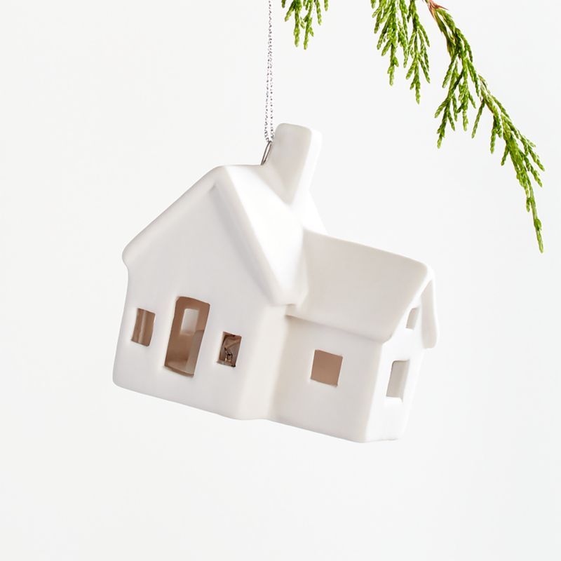 White Light-Up Ceramic House Christmas Ornament | Crate and Barrel | Crate & Barrel