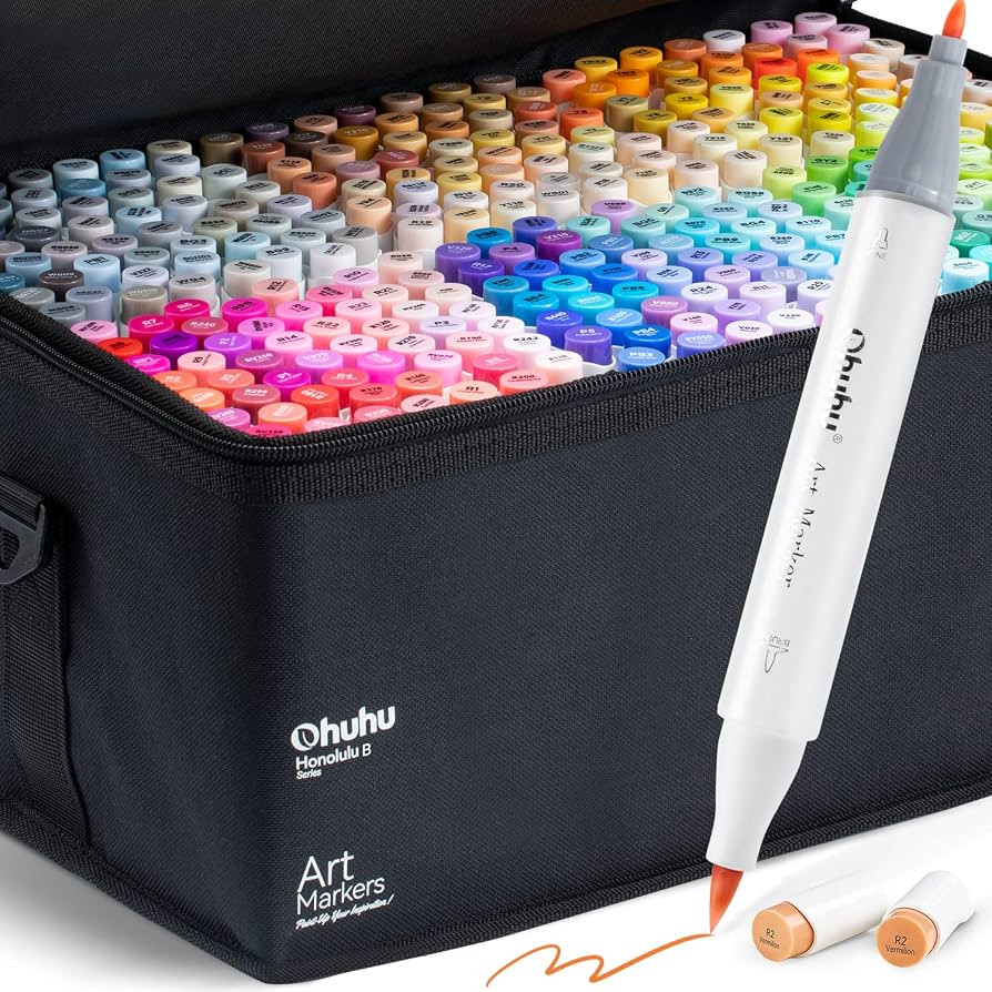 Ohuhu Refillable 320 Colors Alcohol Markers Brush Tip- Double Tipped Alcohol-based Art Sketch Mar... | Amazon (US)