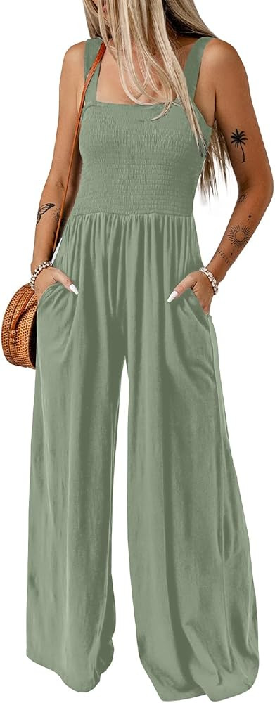 Dokotoo Women's Casual Loose Overalls Jumpsuits One Piece Sleeveless Wide Leg Long Pant Rompers W... | Amazon (US)