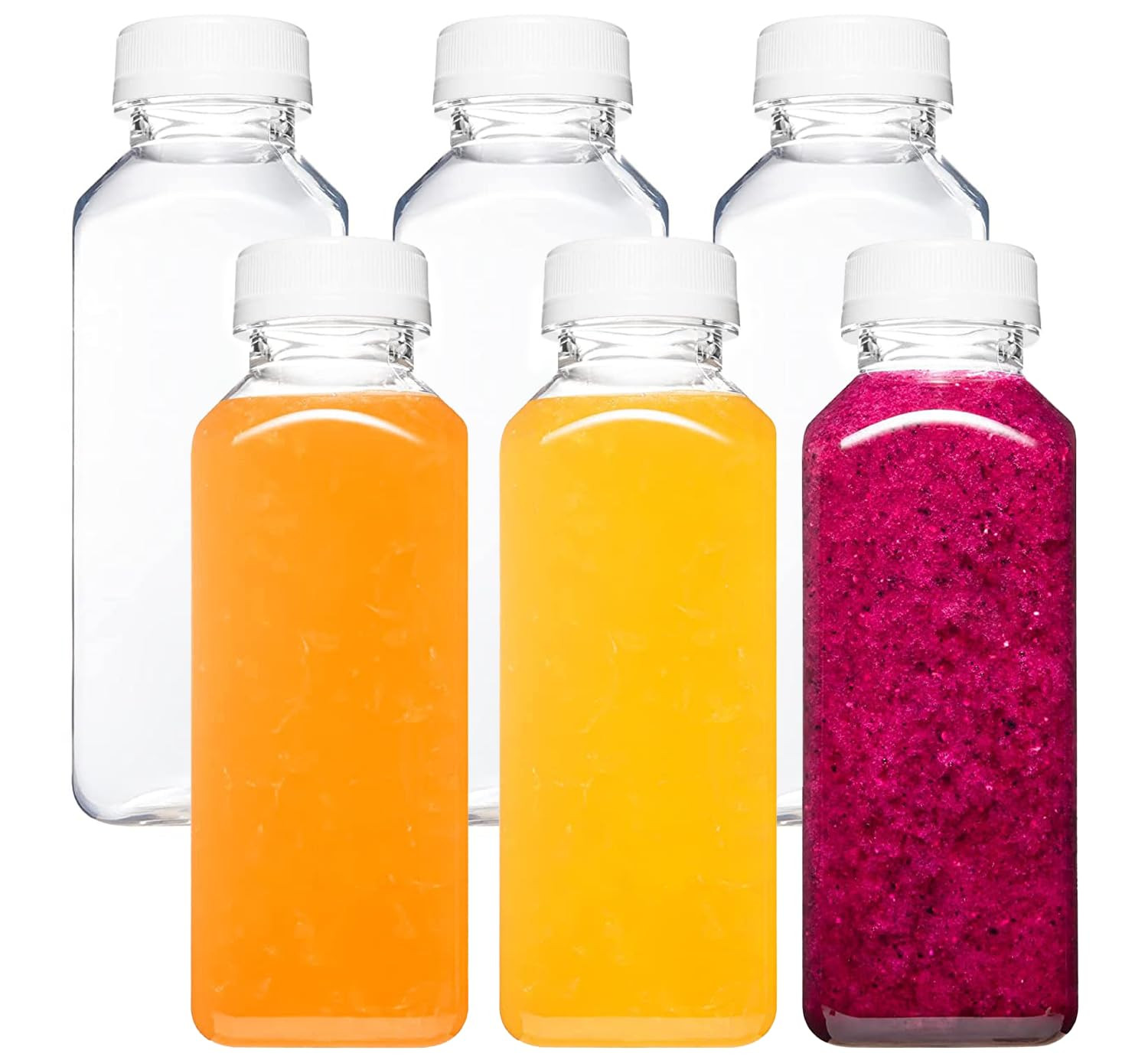 Norcalway 6pcs 12oz Plastic Juice Bottles with Caps, Reusable Juicing Bottles, Clear Drink Contai... | Amazon (US)