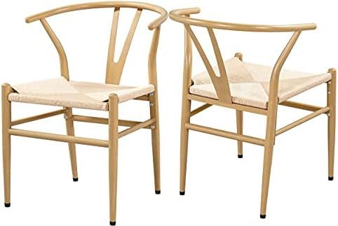 Yaheetech Metal Weave Arm Chair Y-Shaped Backrest Mid-Century Metal Dining Chair Hemp Seat Set of... | Amazon (US)