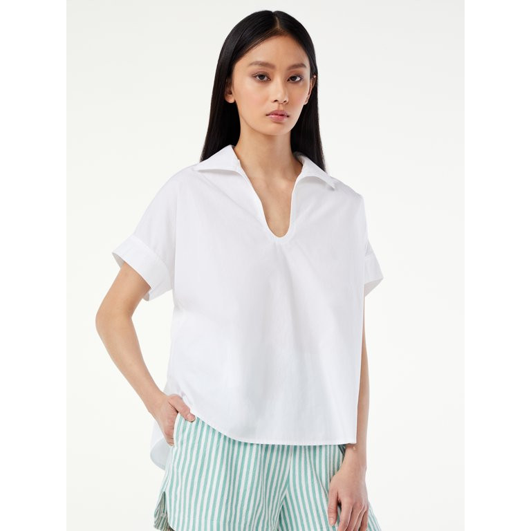 Free Assembly Women's Short Sleeve Boxy Polo Shirt | Walmart (US)