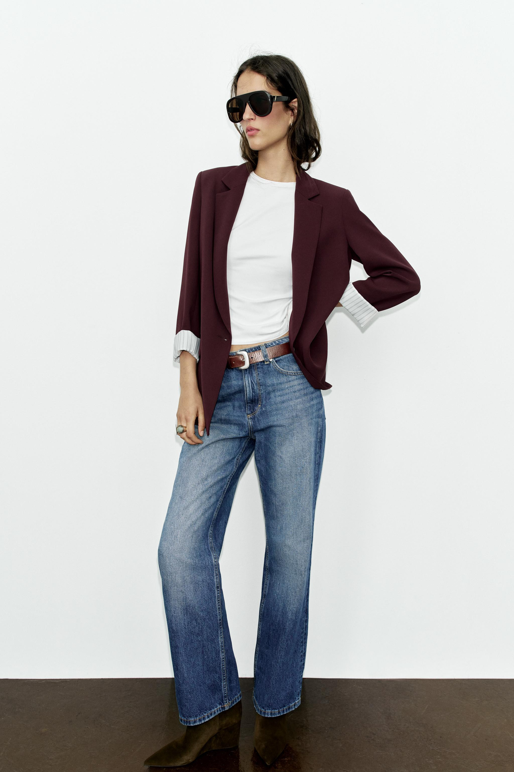 BLAZER WITH SHOULDER PADS AND PRINTED CUFFS | Zara US