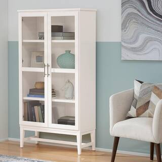 Home Decorators Collection 61 in. Ivory Wood 4-Shelf Standard Bookcase with Glass Door SK19345Br2... | The Home Depot