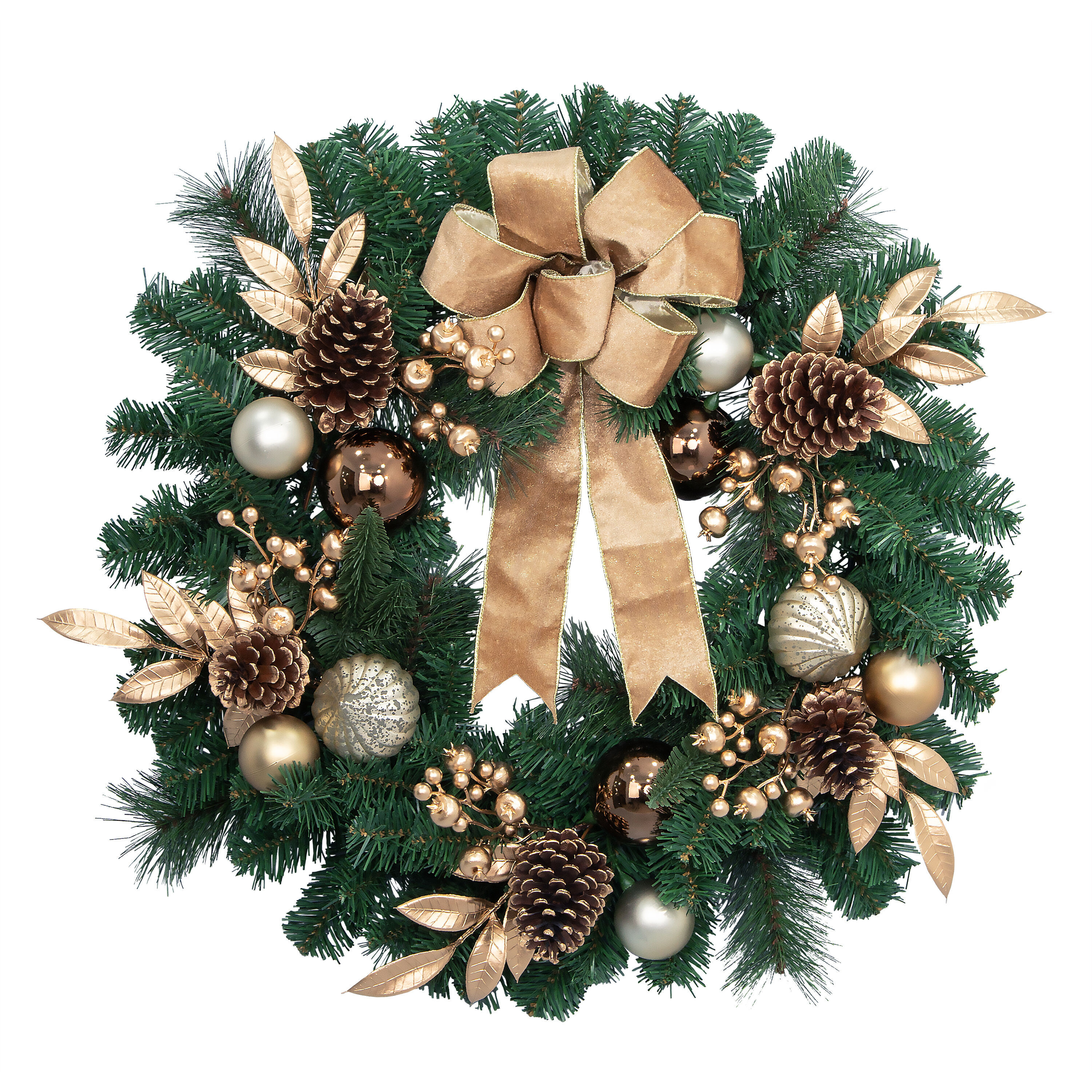 Holiday Living 26-in Indoor (non powered) Green,Gold Fir Artificial Christmas Wreath | BA000184C | Lowe's