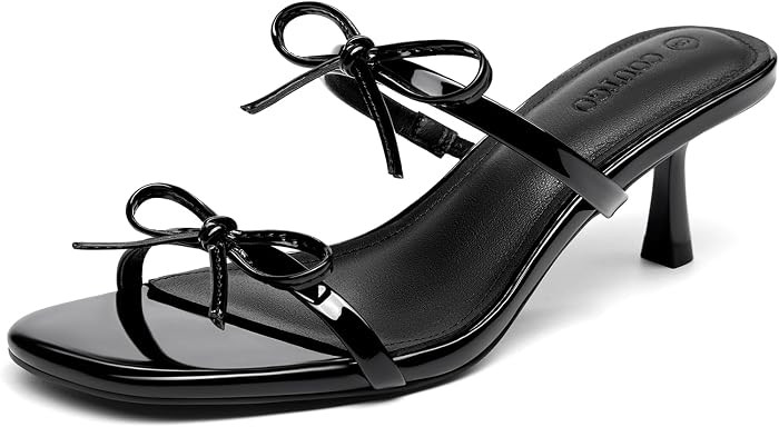 Coutgo Womens Kitten Heels Sandals Bow Square Open Toe Slides Two Strap Slip On Summer Dress Shoe... | Amazon (US)