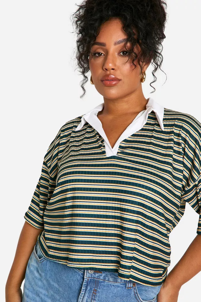 Plus Striped Rugby Top | boohoo (US & Canada)