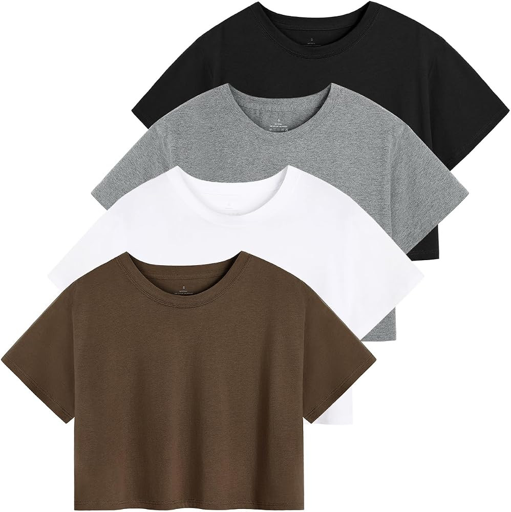 Cosy Pyro 4-Pack Women's Cotton Crop T-Shirts Short Sleeve Solid Cropped | Amazon (US)