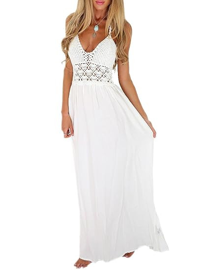 LILBETTER Women's Beach Crochet Backless Bohemian Halter Maxi Long Dress | Amazon (US)