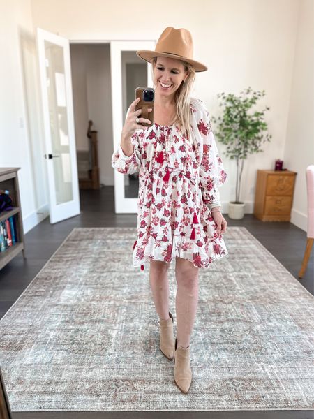 Mini dress that is part of the Nordstrom anniversary sale, styled with Amazon hat and booties

#LTKxPrimeDay #LTKsalealert #LTKxNSale