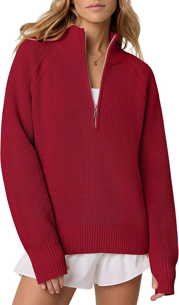 ANRABESS Womens Quarter Zip Pullover Sweaters Fall Waffle Knit Top 2026 | Amazon (US)