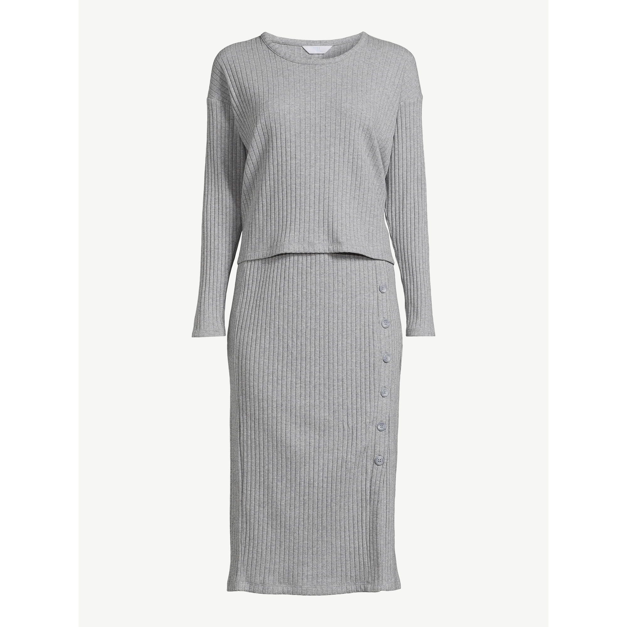 Time and Tru Women's Rib Knit Long Sleeve Top and Midi Skirt Set, 2-Piece , Sizes XS-XXL | Walmart (US)