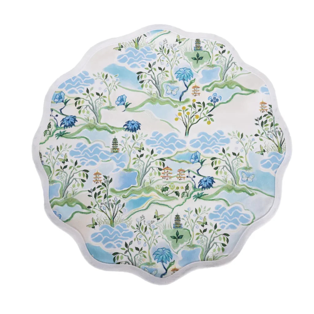 Pagoda Scalloped Placemat, Blue | Blue Print