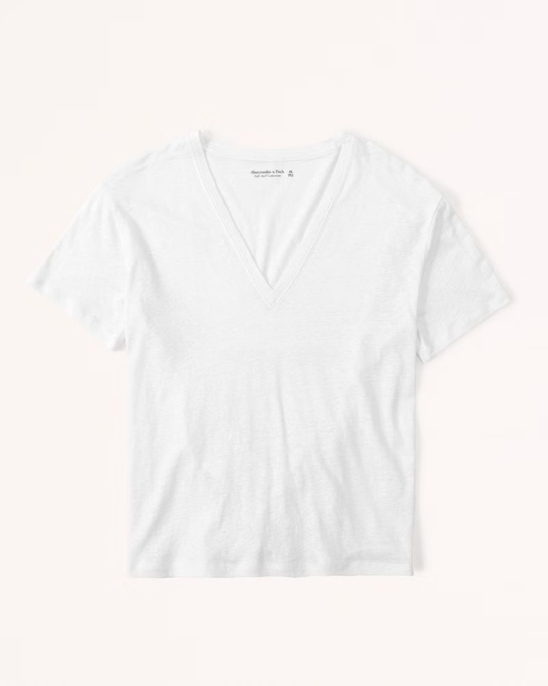 Short-Sleeve Linen-Blend V-Neck Tee | Abercrombie & Fitch (US)