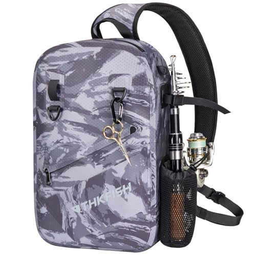 THKFISH IPX8 Waterproof Fishing Backpack with Rod Holder, Lightweight Fishing Sling Bag, Move Freely Fish Gifts for Men | Amazon (US)