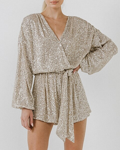 Endless Rose Belted Sequin Romper | Express