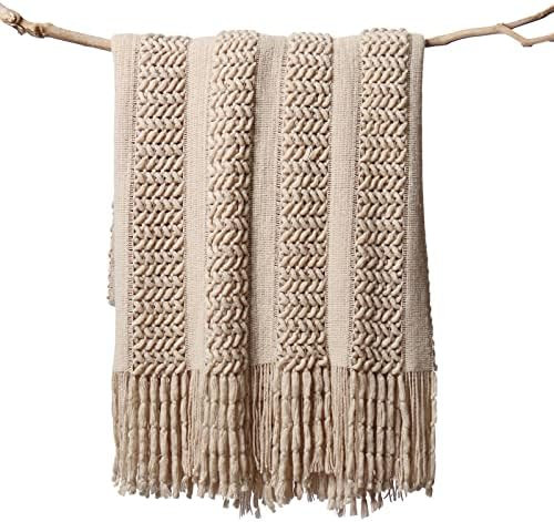 LIFEIN Knitted Tan Throw Blanket for Couch - Soft Fall Farmhouse Boho Throws, Cozy Knit Small Lig... | Amazon (US)