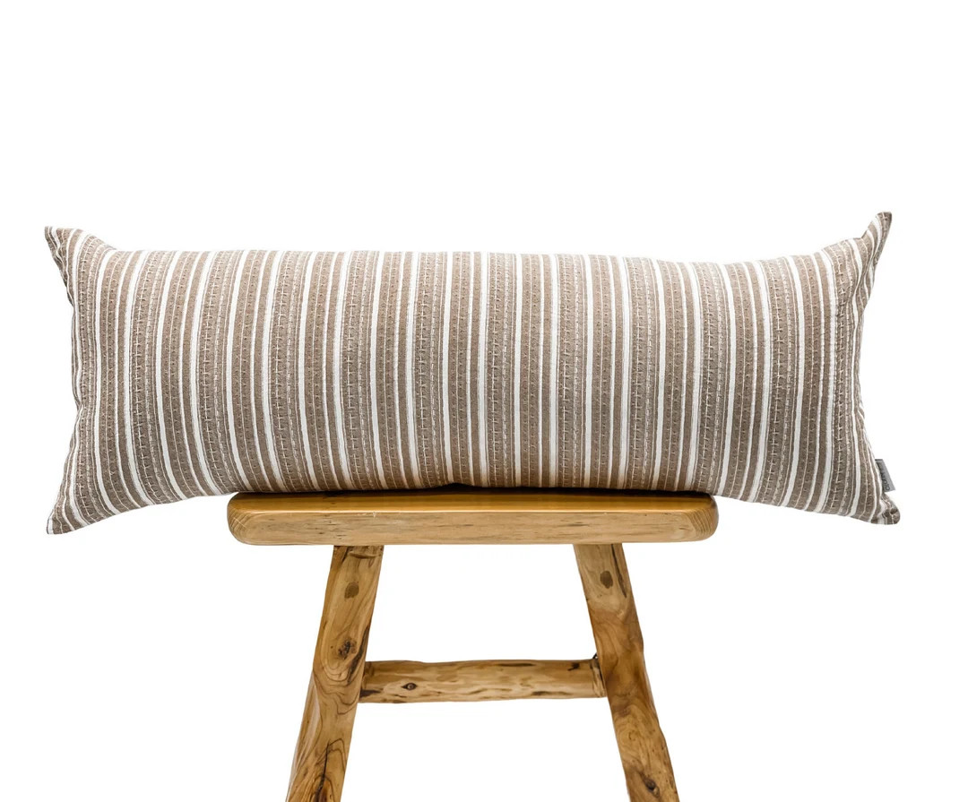 Extra Long Lumbar Pillow Cover, Bolster Pillow, Long Pillow Cover, Light Brown and White Decorati... | Etsy (US)