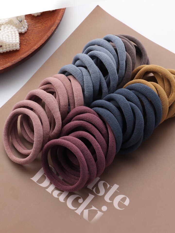 50pcs Solid Hair Tie for Women, Elastic Hair Ties No Damage Ponytail Holder | SHEIN