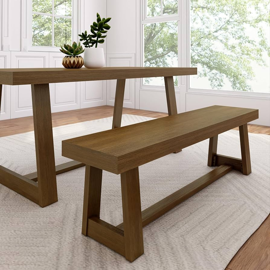 Plank+Beam 60 Inch Farmhouse Dining Bench, Solid Wood Entryway Bench, Wooden Outdoor Bench, Kitch... | Amazon (US)