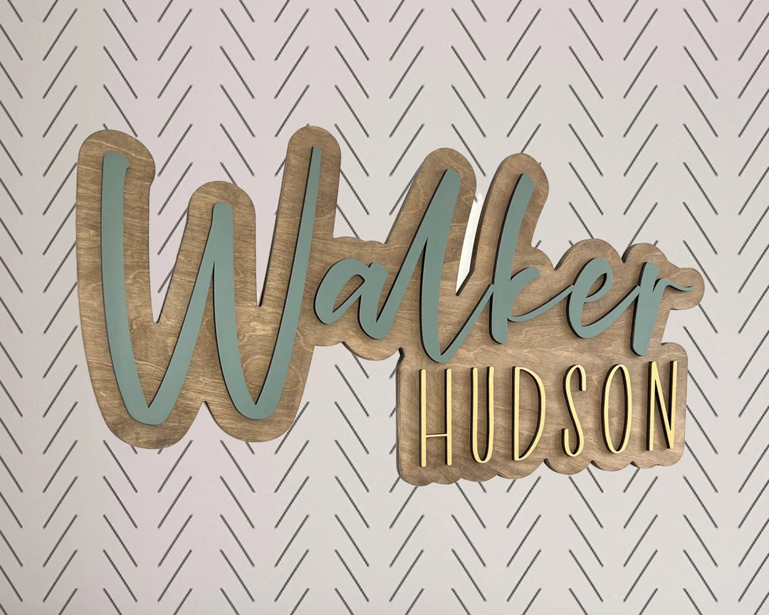 Large Custom Wood Name Sign, Nursery Name Sign, Boho Girl Name Sign, Above Crib Sign, Layered Bab... | Etsy (US)