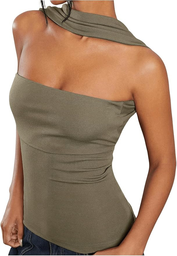 Milumia Women Ruched Strapless Halter Tube Top Open Back Slim Fit Bandeau Shirts | Amazon (US)