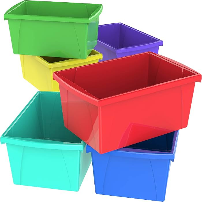 Storex 5.5 Gallon (21L) Classroom Storage Bin, Assorted Colors, 6-Pack (61515A06C) | Amazon (US)