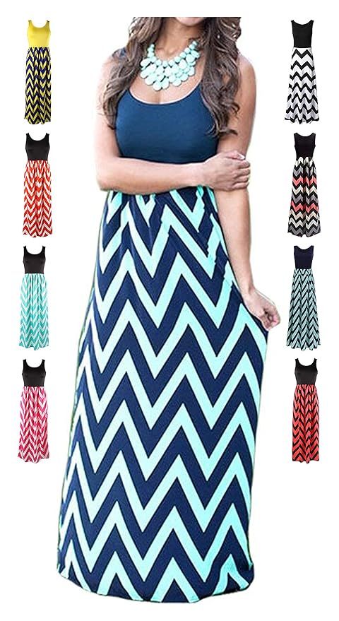 LIYOHON Summer Maxi Dresses for Women Beach Boho Plus Sleeveless Contrast Striped Floral Print Ta... | Amazon (US)