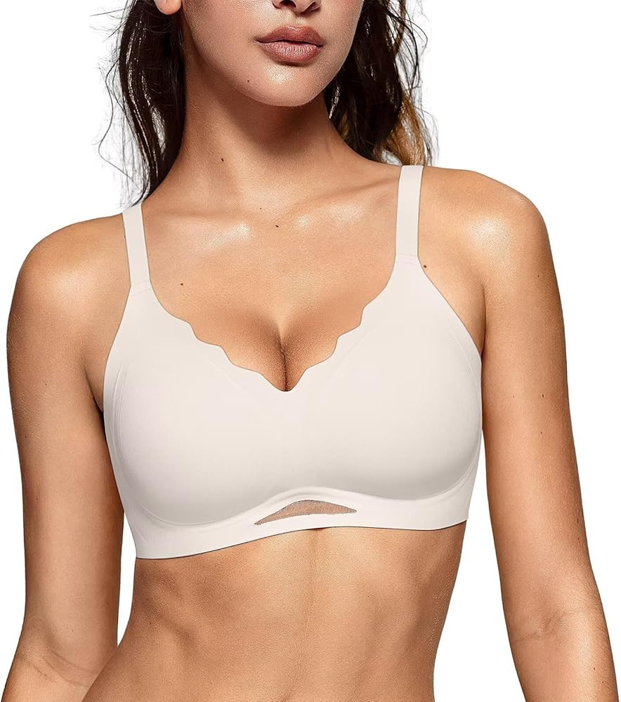 Vertvie Bras for Women Wireless Comfortable Push Up Bra Scalloped Seamless Full Coverage No Under... | Amazon (US)