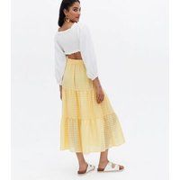 Pale Yellow Gingham Tiered Midi Skirt New Look | New Look (UK)