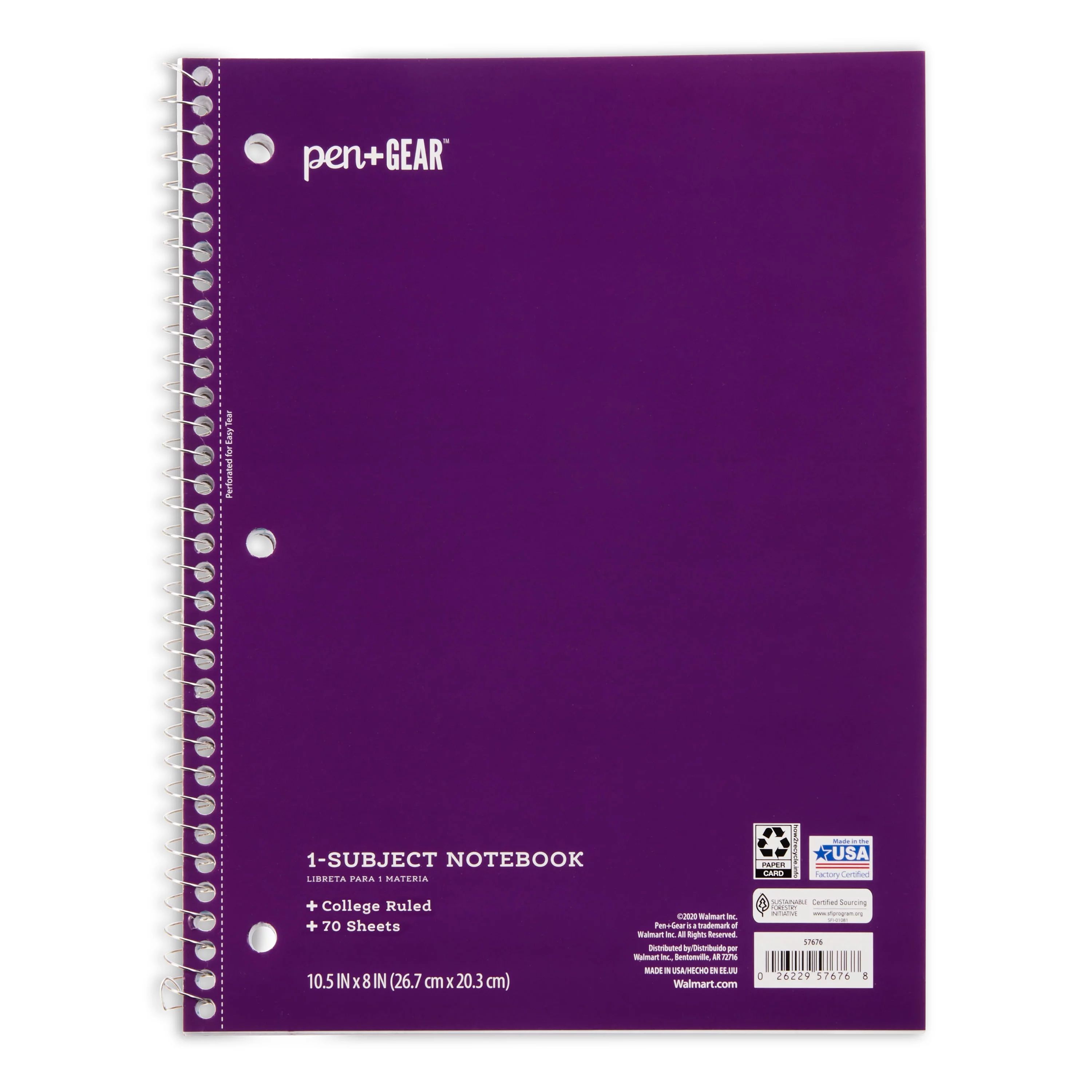 Pen + Gear 1-Subject Notebook, College Ruled, 70 Sheets, Purple | Walmart (US)