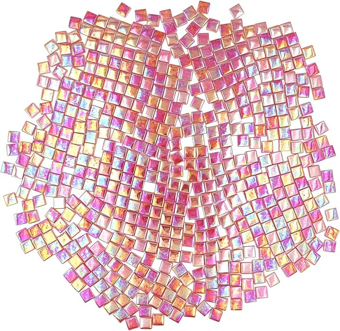 1.1lb Square Crystal Mosaic Tiles, Iridescent Mosaic Glass Tiles for Crafts, Mosaic Pieces DIY Ho... | Amazon (US)
